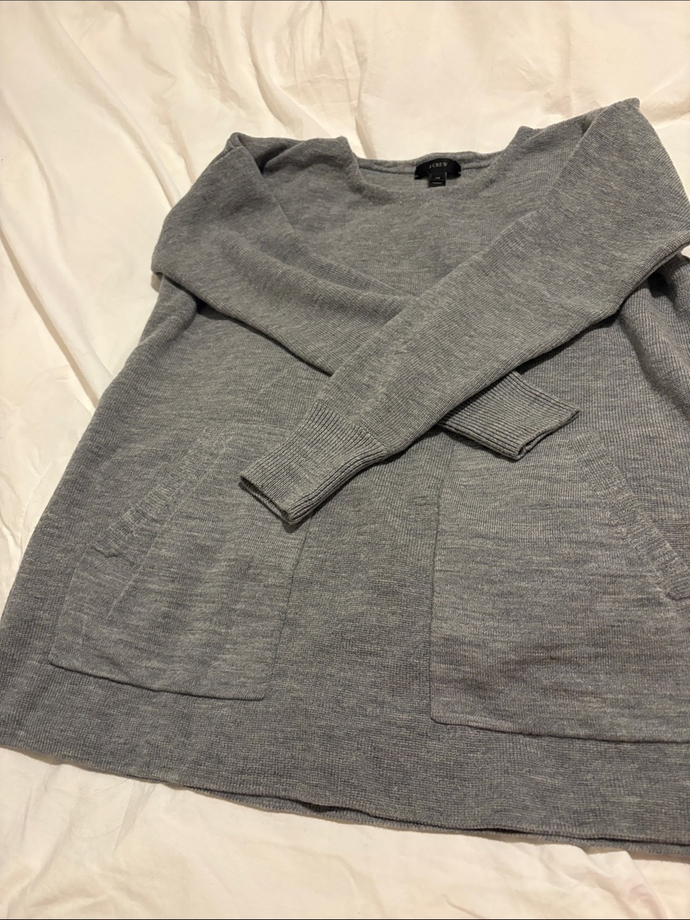 J. Crew Light Gray Crewneck Sweater with Front Pockets